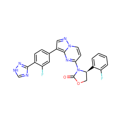 O=C1OC[C@H](c2ccccc2F)N1c1ccn2ncc(-c3ccc(-c4nc[nH]n4)c(F)c3)c2n1 ZINC000165156629