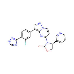 O=C1OC[C@H](c2cccnc2)N1c1ccn2ncc(-c3ccc(-c4nc[nH]n4)c(F)c3)c2n1 ZINC000116186165