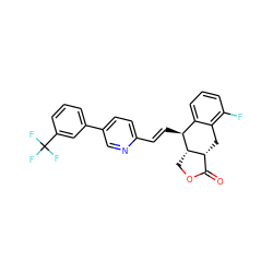 O=C1OC[C@H]2[C@@H]1Cc1c(F)cccc1[C@@H]2/C=C/c1ccc(-c2cccc(C(F)(F)F)c2)cn1 ZINC000028823185