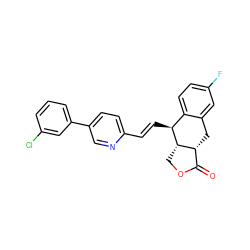 O=C1OC[C@H]2[C@@H]1Cc1cc(F)ccc1[C@@H]2/C=C/c1ccc(-c2cccc(Cl)c2)cn1 ZINC000028823202