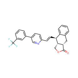 O=C1OC[C@H]2[C@@H]1Cc1ccccc1[C@@H]2/C=C/c1ccc(-c2cccc(C(F)(F)F)c2)cn1 ZINC000003940306