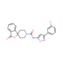 O=C1OC2(CCN(C(=O)Nc3cc(-c4cccc(Cl)c4)no3)CC2)c2ccccc21 ZINC000040974632