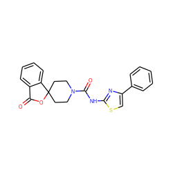 O=C1OC2(CCN(C(=O)Nc3nc(-c4ccccc4)cs3)CC2)c2ccccc21 ZINC000040429728