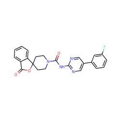 O=C1OC2(CCN(C(=O)Nc3ncc(-c4cccc(F)c4)cn3)CC2)c2ccccc21 ZINC000000590694