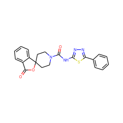 O=C1OC2(CCN(C(=O)Nc3nnc(-c4ccccc4)s3)CC2)c2ccccc21 ZINC000040973235