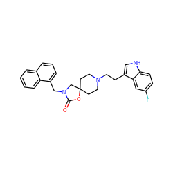 O=C1OC2(CCN(CCc3c[nH]c4ccc(F)cc34)CC2)CN1Cc1cccc2ccccc12 ZINC000013743432