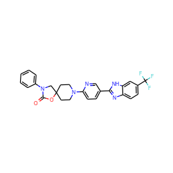 O=C1OC2(CCN(c3ccc(-c4nc5ccc(C(F)(F)F)cc5[nH]4)cn3)CC2)CN1c1ccccc1 ZINC001772578272