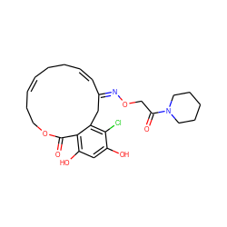 O=C1OCC/C=C/CC/C=C/C(=N/OCC(=O)N2CCCCC2)Cc2c(Cl)c(O)cc(O)c21 ZINC000101847308