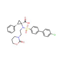 O=C1OCCCN1CCN([C@]1(C(=O)O)C[C@H]1c1ccccc1)S(=O)(=O)c1ccc(-c2ccc(Cl)cc2)cc1 ZINC000044431218