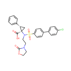 O=C1OCCN1CCN([C@]1(C(=O)O)C[C@H]1c1ccccc1)S(=O)(=O)c1ccc(-c2ccc(Cl)cc2)cc1 ZINC000044431376