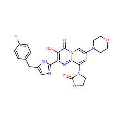 O=C1OCCN1c1cc(N2CCOCC2)cn2c(=O)c(O)c(-c3ncc(Cc4ccc(F)cc4)[nH]3)nc12 ZINC000102410268