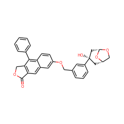 O=C1OCc2c1cc1cc(OCc3cccc([C@]4(O)C[C@H]5CO[C@@H](C4)O5)c3)ccc1c2-c1ccccc1 ZINC000013759190