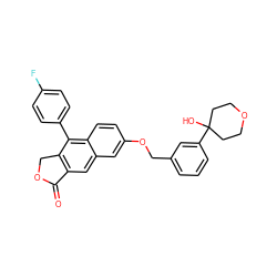 O=C1OCc2c1cc1cc(OCc3cccc(C4(O)CCOCC4)c3)ccc1c2-c1ccc(F)cc1 ZINC000013759192