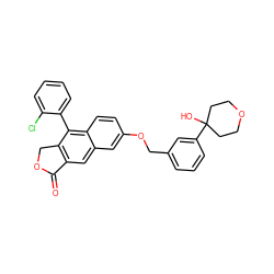 O=C1OCc2c1cc1cc(OCc3cccc(C4(O)CCOCC4)c3)ccc1c2-c1ccccc1Cl ZINC000013759197