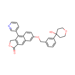 O=C1OCc2c1cc1cc(OCc3cccc(C4(O)CCOCC4)c3)ccc1c2-c1cccnc1 ZINC000013759202