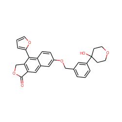 O=C1OCc2c1cc1cc(OCc3cccc(C4(O)CCOCC4)c3)ccc1c2-c1ccco1 ZINC000013759205