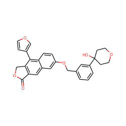 O=C1OCc2c1cc1cc(OCc3cccc(C4(O)CCOCC4)c3)ccc1c2-c1ccoc1 ZINC000013759207