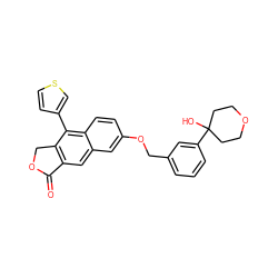 O=C1OCc2c1cc1cc(OCc3cccc(C4(O)CCOCC4)c3)ccc1c2-c1ccsc1 ZINC000013759209