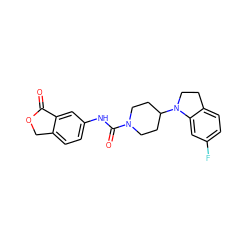 O=C1OCc2ccc(NC(=O)N3CCC(N4CCc5ccc(F)cc54)CC3)cc21 ZINC000218632945