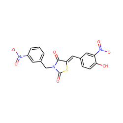 O=C1S/C(=C\c2ccc(O)c([N+](=O)[O-])c2)C(=O)N1Cc1cccc([N+](=O)[O-])c1 ZINC000036046696