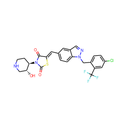 O=C1S/C(=C\c2ccc3c(cnn3Cc3ccc(Cl)cc3C(F)(F)F)c2)C(=O)N1[C@@H]1CCNC[C@H]1O ZINC000116866634