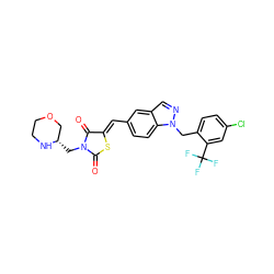 O=C1S/C(=C\c2ccc3c(cnn3Cc3ccc(Cl)cc3C(F)(F)F)c2)C(=O)N1C[C@H]1COCCN1 ZINC000072318618