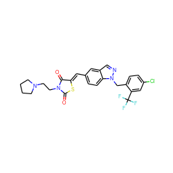 O=C1S/C(=C\c2ccc3c(cnn3Cc3ccc(Cl)cc3C(F)(F)F)c2)C(=O)N1CCN1CCCC1 ZINC000116866465