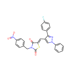 O=C1S/C(=C\c2cn(-c3ccccc3)nc2-c2ccc(F)cc2)C(=O)N1Cc1ccc([N+](=O)[O-])cc1 ZINC001772629148