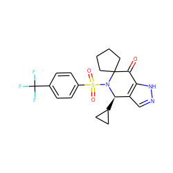 O=C1c2[nH]ncc2[C@@H](C2CC2)N(S(=O)(=O)c2ccc(C(F)(F)F)cc2)C12CCCC2 ZINC000049037651