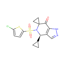 O=C1c2[nH]ncc2[C@@H](C2CC2)N(S(=O)(=O)c2ccc(Cl)s2)C12CC2 ZINC000049114255