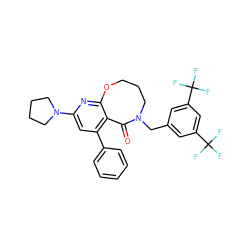 O=C1c2c(-c3ccccc3)cc(N3CCCC3)nc2OCCCN1Cc1cc(C(F)(F)F)cc(C(F)(F)F)c1 ZINC000028119234