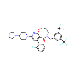 O=C1c2c(-c3ccccc3F)cc(N3CCC(N4CCCC4)CC3)nc2OCCCN1Cc1cc(C(F)(F)F)cc(C(F)(F)F)c1 ZINC000028135879