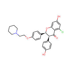 O=C1c2c(Cl)cc(O)cc2O[C@H](c2ccc(OCCN3CCCCC3)cc2)[C@@H]1c1ccc(O)cc1 ZINC000029219775