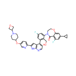 O=C1c2c(F)cc(C3CC3)cc2OCCN1c1cc(F)cc(-c2ccnc3[nH]c(-c4ccc(OC5CCN(C6COC6)CC5)cn4)cc23)c1CO ZINC001772590037