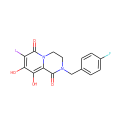 O=C1c2c(O)c(O)c(I)c(=O)n2CCN1Cc1ccc(F)cc1 ZINC000028825277