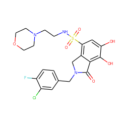 O=C1c2c(O)c(O)cc(S(=O)(=O)NCCN3CCOCC3)c2CN1Cc1ccc(F)c(Cl)c1 ZINC000095561028