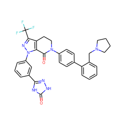 O=C1c2c(c(C(F)(F)F)nn2-c2cccc(-c3n[nH]c(=O)[nH]3)c2)CCN1c1ccc(-c2ccccc2CN2CCCC2)cc1 ZINC000001494449