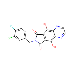 O=C1c2c(c(O)c3nccnc3c2O)C(=O)N1Cc1ccc(F)c(Cl)c1 ZINC000013612293