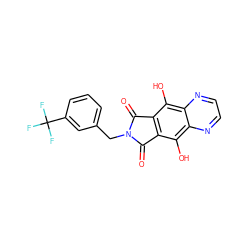 O=C1c2c(c(O)c3nccnc3c2O)C(=O)N1Cc1cccc(C(F)(F)F)c1 ZINC000013612280