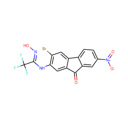 O=C1c2cc([N+](=O)[O-])ccc2-c2cc(Br)c(N/C(=N/O)C(F)(F)F)cc21 ZINC000001699686