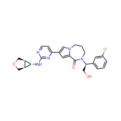 O=C1c2cc(-c3ccnc(N[C@@H]4[C@H]5COC[C@H]54)n3)cn2CCCN1[C@H](CO)c1cccc(Cl)c1 ZINC000473132748