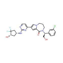 O=C1c2cc(-c3ccnc(N[C@@H]4C[C@H](O)C(F)(F)C4)n3)cn2CCCN1[C@H](CO)c1cccc(Cl)c1 ZINC000473136158