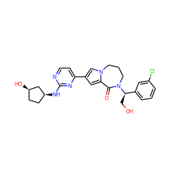 O=C1c2cc(-c3ccnc(N[C@H]4CC[C@@H](O)C4)n3)cn2CCCN1[C@H](CO)c1cccc(Cl)c1 ZINC000263621354