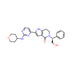 O=C1c2cc(-c3ccnc(NC4CCOCC4)n3)[nH]c2CCN1[C@H](CO)c1ccccc1 ZINC001772590399