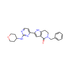 O=C1c2cc(-c3ccnc(NC4CCOCC4)n3)[nH]c2CCN1Cc1ccccc1 ZINC001772636910