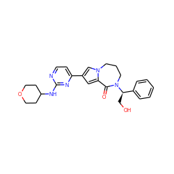 O=C1c2cc(-c3ccnc(NC4CCOCC4)n3)cn2CCCN1[C@H](CO)c1ccccc1 ZINC000473135632