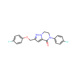 O=C1c2cc(COc3ccc(F)cc3)nn2CCN1c1ccc(F)cc1 ZINC000205319877