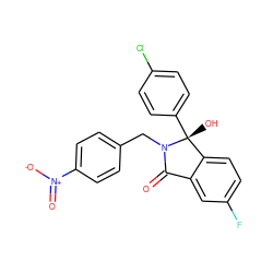O=C1c2cc(F)ccc2[C@@](O)(c2ccc(Cl)cc2)N1Cc1ccc([N+](=O)[O-])cc1 ZINC000143247492