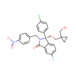 O=C1c2cc(F)ccc2[C@](OCC2(CO)CC2)(c2ccc(Cl)cc2)N1Cc1ccc([N+](=O)[O-])cc1 ZINC000072125921
