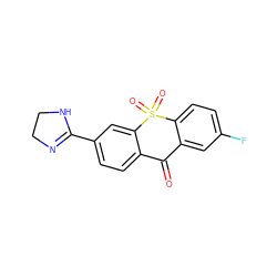 O=C1c2cc(F)ccc2S(=O)(=O)c2cc(C3=NCCN3)ccc21 ZINC000013755802